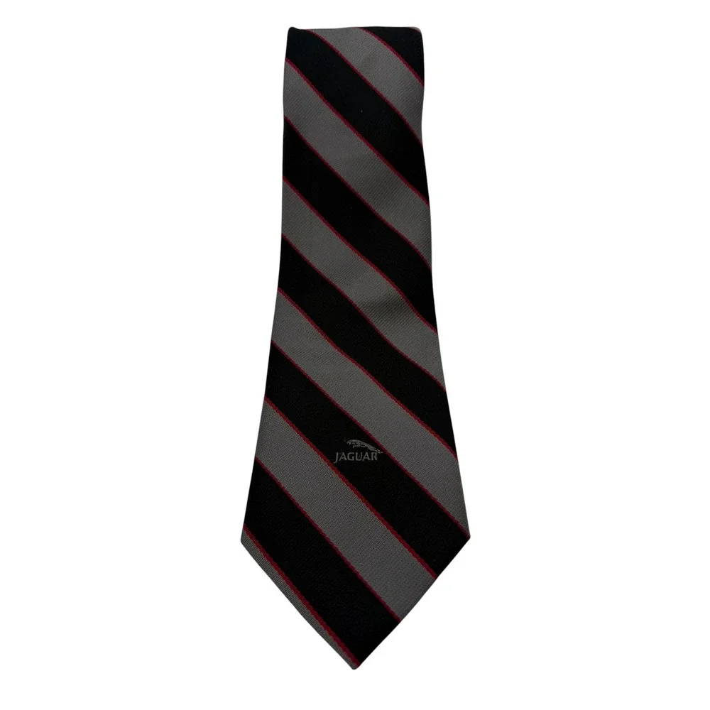 Jaguar Cars Men Black Grey Red Striped Tie Designs by Anthony USA Maded (TA30)